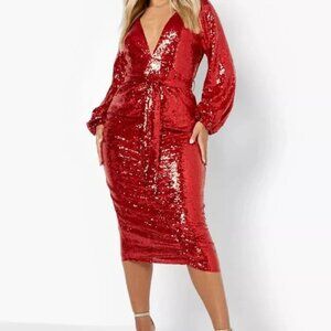 NWT Boohoo Red Sequin Dress